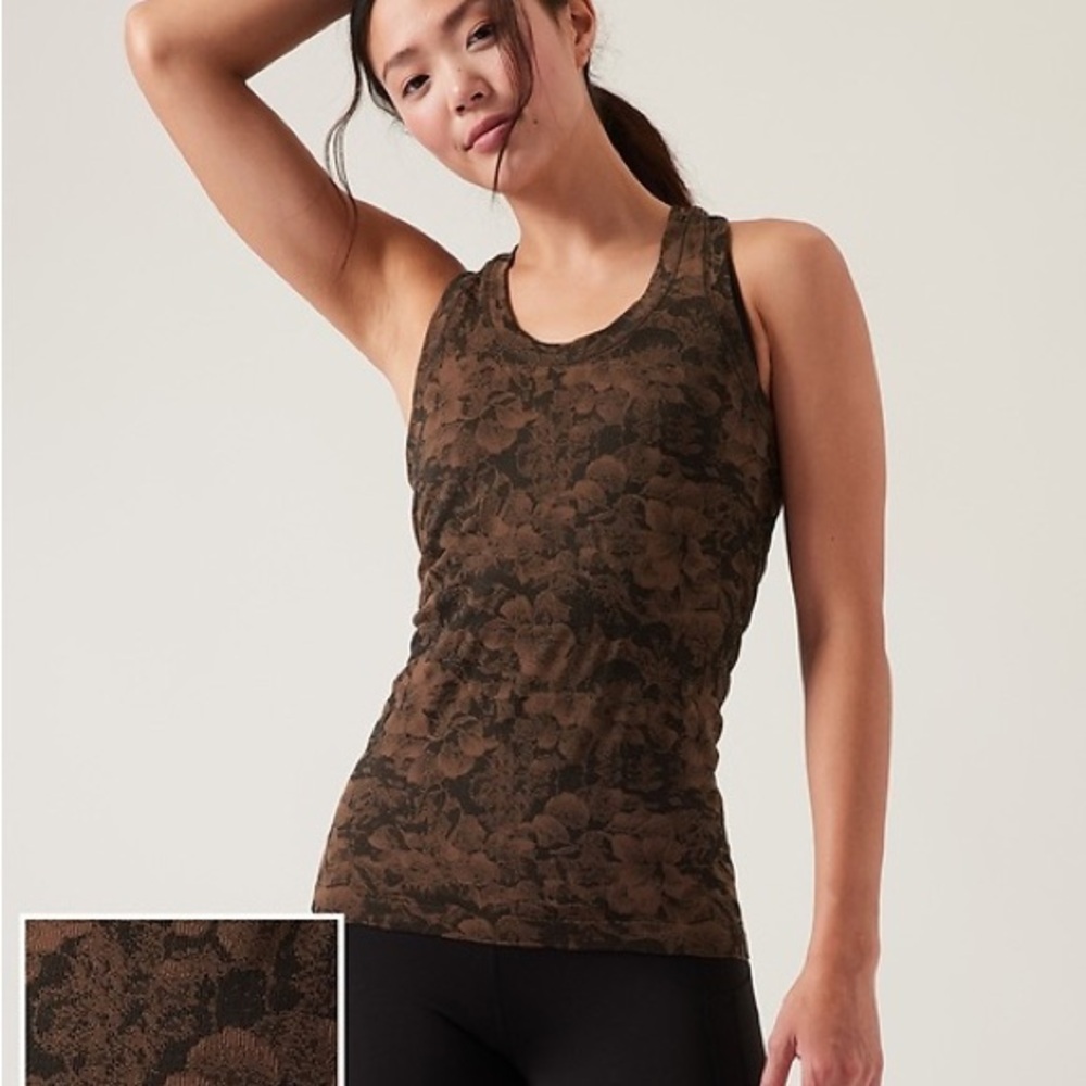Large Athleta Momentum Floral Tank brown copper sleeveless workout top